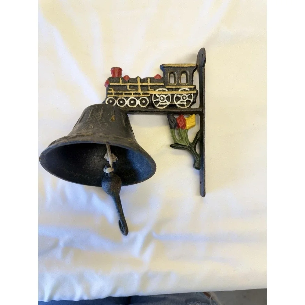 Antique Cast Iron Train Dinner Wall Bell Locomotive Topper